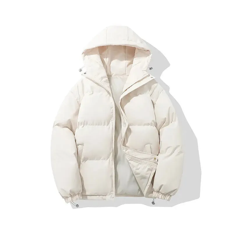 Zipper Solid Color Hooded Padded Jacket